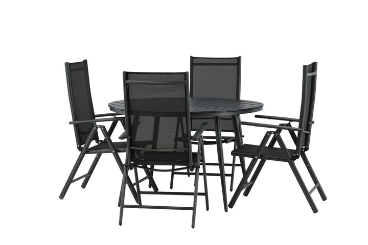Venture Home Break - Dining Table Round- Black / Black - Alu / Aintwood - 120ø _1+ Break 5:pos Chair - Black/Black _4