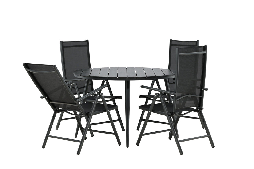 Venture Home Break - Dining Table Round- Black / Black - Alu / Aintwood - 120ø _1+ Break 5:pos Chair - Black/Black _4