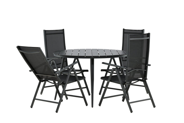 Venture Home Break - Dining Table Round- Black / Black - Alu / Aintwood - 120ø _1+ Break 5:pos Chair - Black/Black _4