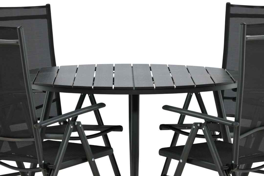 Venture Home Break - Dining Table Round- Black / Black - Alu / Aintwood - 120ø _1+ Break 5:pos Chair - Black/Black _4