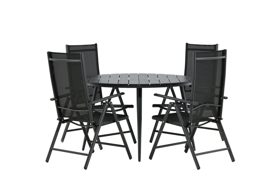 Venture Home Break - Dining Table Round- Black / Black - Alu / Aintwood - 120ø _1+ Break 5:pos Chair - Black/Black _4