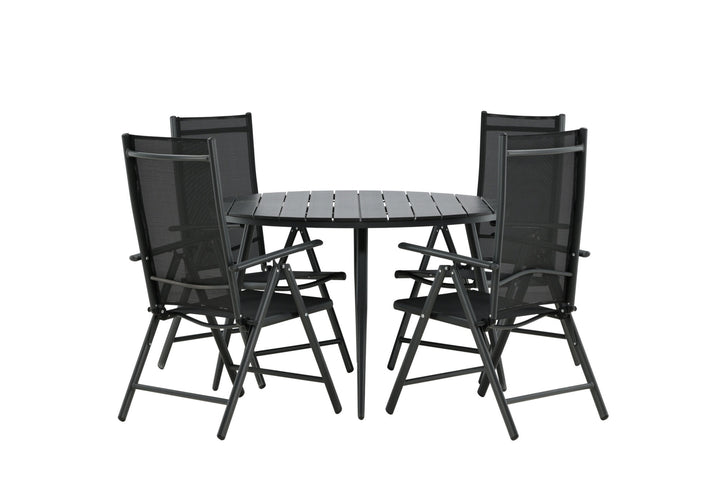 Venture Home Break - Dining Table Round- Black / Black - Alu / Aintwood - 120ø _1+ Break 5:pos Chair - Black/Black _4
