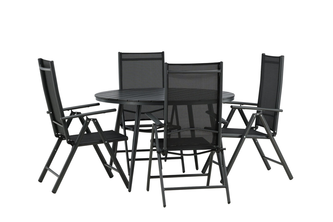 Venture Home Break - Dining Table Round- Black / Black - Alu / Aintwood - 120ø _1+ Break 5:pos Chair - Black/Black _4