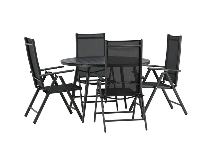 Venture Home Break - Dining Table Round- Black / Black - Alu / Aintwood - 120ø _1+ Break 5:pos Chair - Black/Black _4