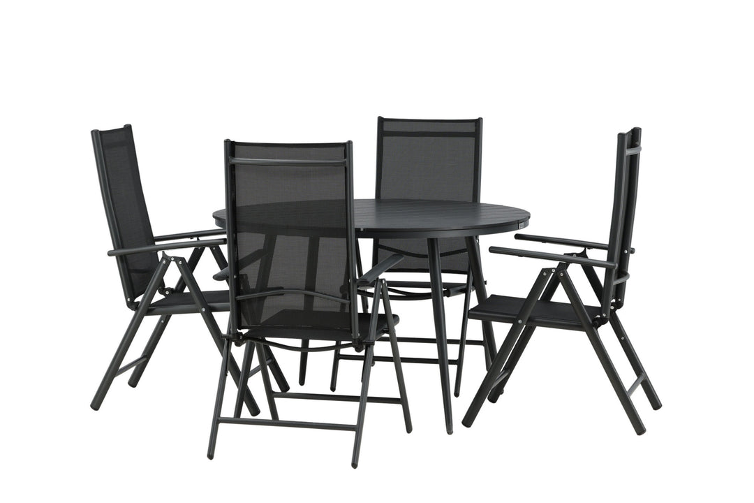 Venture Home Break - Dining Table Round- Black / Black - Alu / Aintwood - 120ø _1+ Break 5:pos Chair - Black/Black _4
