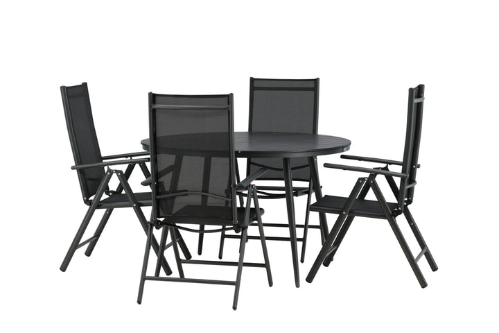 Venture Home Break - Dining Table Round- Black / Black - Alu / Aintwood - 120ø _1+ Break 5:pos Chair - Black/Black _4