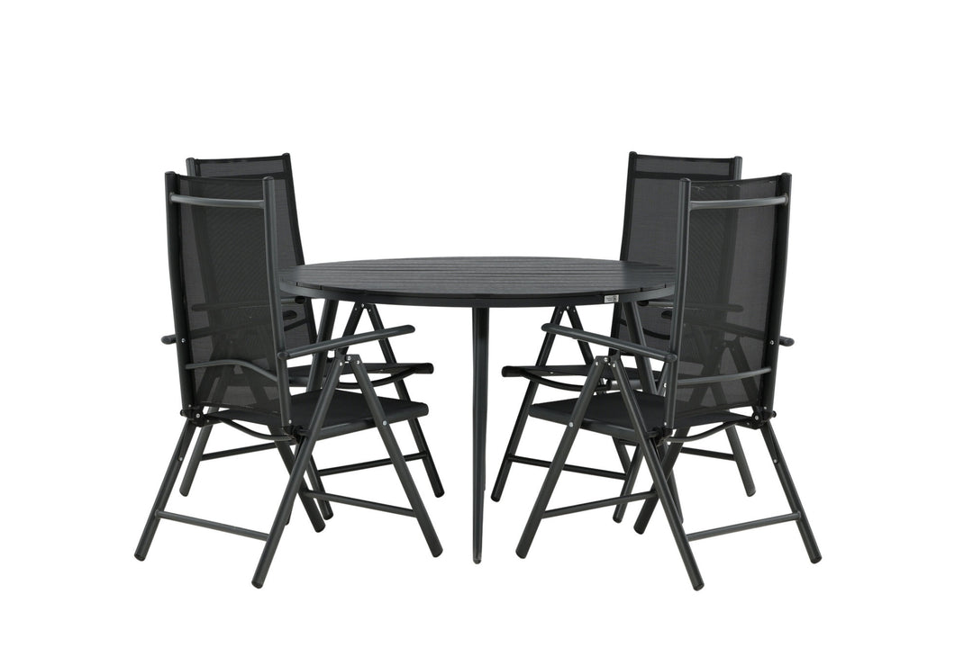 Venture Home Break - Dining Table Round- Black / Black - Alu / Aintwood - 120ø _1+ Break 5:pos Chair - Black/Black _4