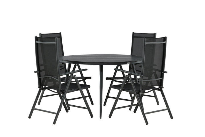 Venture Home Break - Dining Table Round- Black / Black - Alu / Aintwood - 120ø _1+ Break 5:pos Chair - Black/Black _4