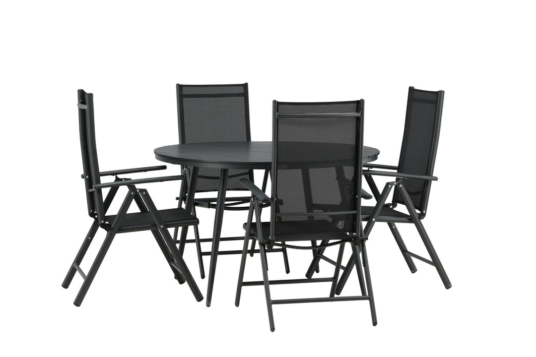 Venture Home Break - Dining Table Round- Black / Black - Alu / Aintwood - 120ø _1+ Break 5:pos Chair - Black/Black _4