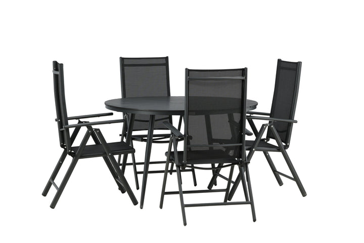 Venture Home Break - Dining Table Round- Black / Black - Alu / Aintwood - 120ø _1+ Break 5:pos Chair - Black/Black _4