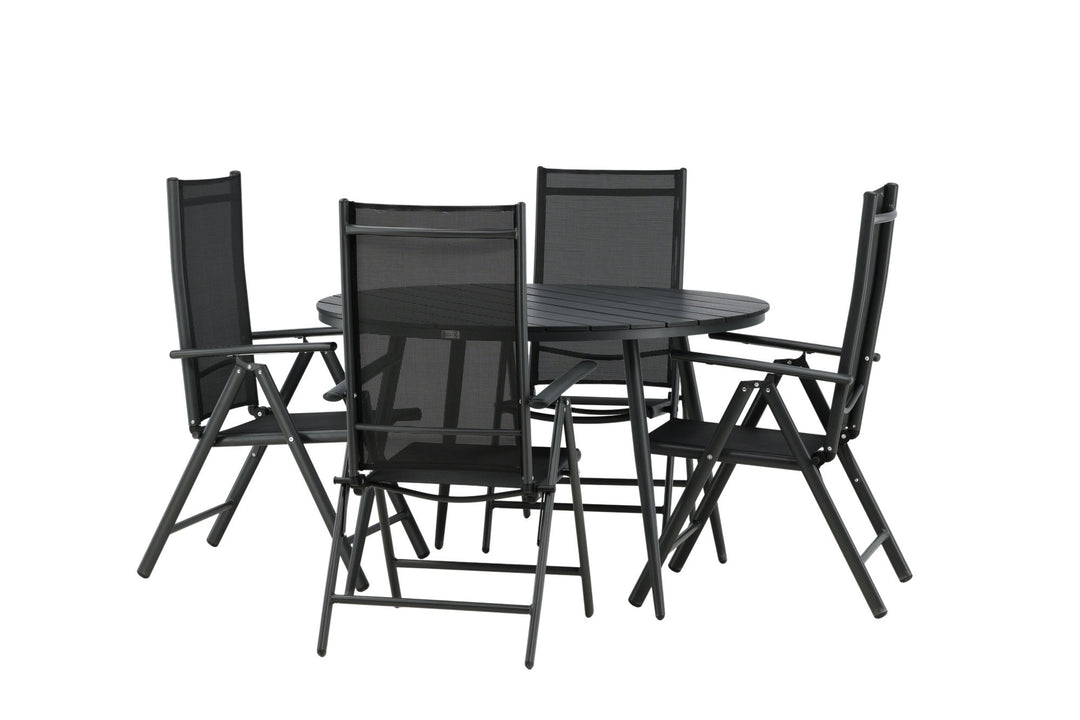 Venture Home Break - Dining Table Round- Black / Black - Alu / Aintwood - 120ø _1+ Break 5:pos Chair - Black/Black _4