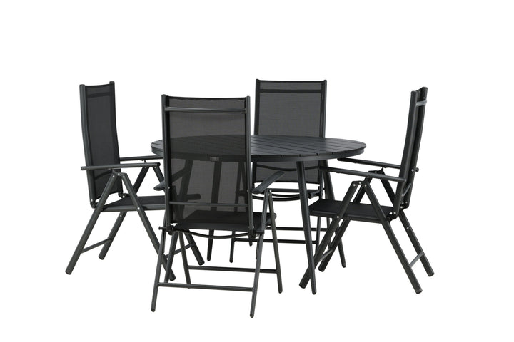 Venture Home Break - Dining Table Round- Black / Black - Alu / Aintwood - 120ø _1+ Break 5:pos Chair - Black/Black _4