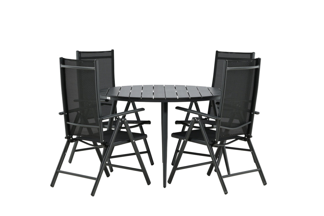 Venture Home Break - Dining Table Round- Black / Black - Alu / Aintwood - 120ø _1+ Break 5:pos Chair - Black/Black _4