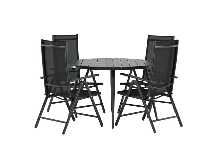 Venture Home Break - Dining Table Round- Black / Black - Alu / Aintwood - 120ø _1+ Break 5:pos Chair - Black/Black _4