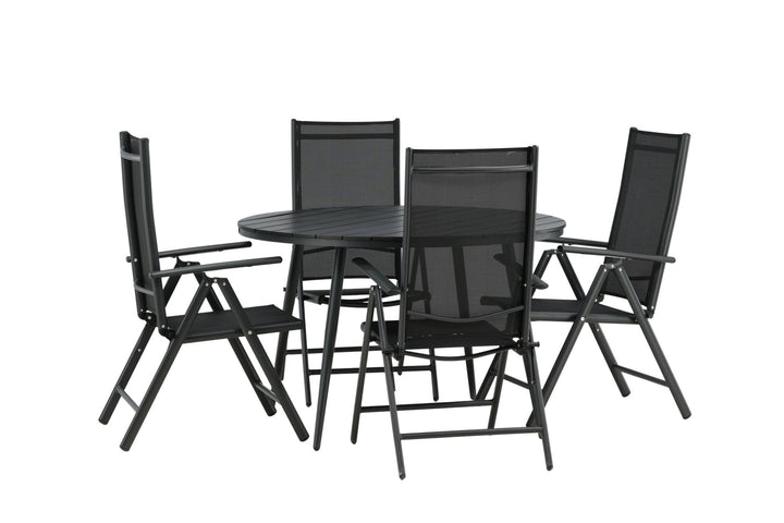 Venture Home Break - Dining Table Round- Black / Black - Alu / Aintwood - 120ø _1+ Break 5:pos Chair - Black/Black _4