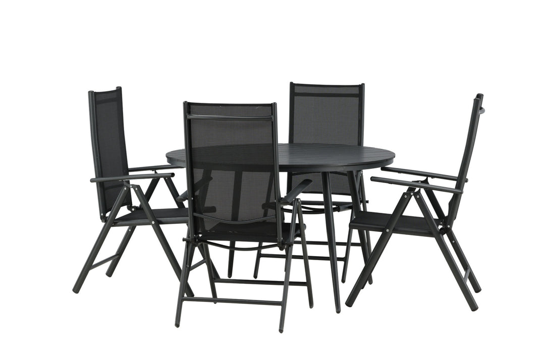 Venture Home Break - Dining Table Round- Black / Black - Alu / Aintwood - 120ø _1+ Break 5:pos Chair - Black/Black _4
