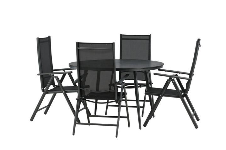 Venture Home Break - Dining Table Round- Black / Black - Alu / Aintwood - 120ø _1+ Break 5:pos Chair - Black/Black _4