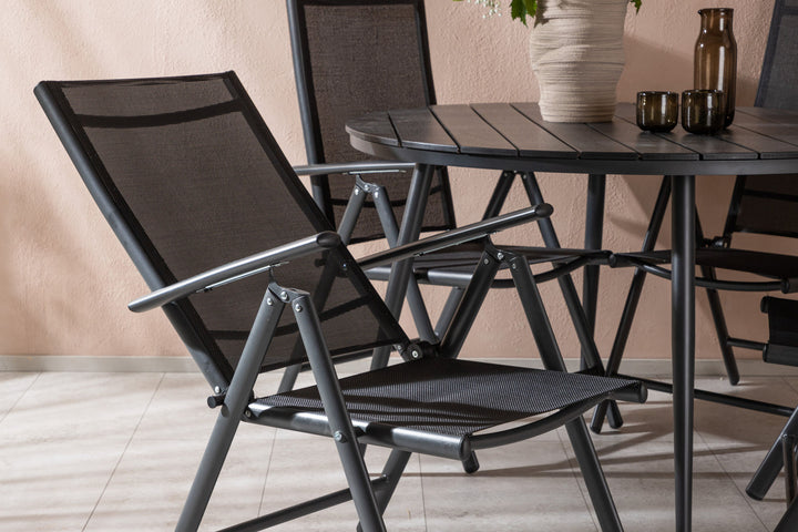 Venture Home Break - Dining Table Round- Black / Black - Alu / Aintwood - 120ø _1+ Break 5:pos Chair - Black/Black _4