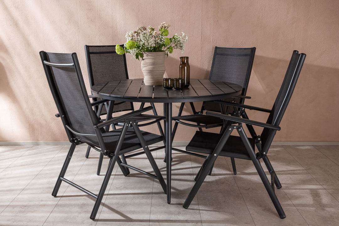 Venture Home Break - Dining Table Round- Black / Black - Alu / Aintwood - 120ø _1+ Break 5:pos Chair - Black/Black _4