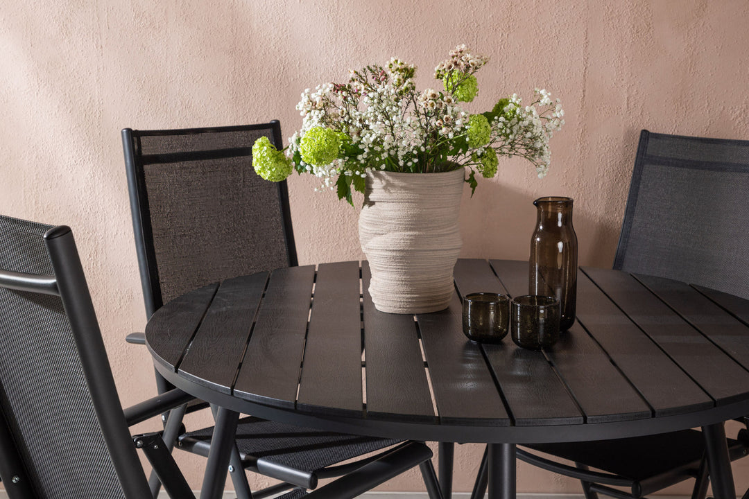 Venture Home Break - Dining Table Round- Black / Black - Alu / Aintwood - 120ø _1+ Break 5:pos Chair - Black/Black _4