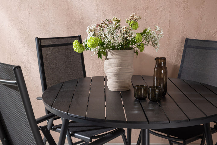 Venture Home Break - Dining Table Round- Black / Black - Alu / Aintwood - 120ø _1+ Break 5:pos Chair - Black/Black _4