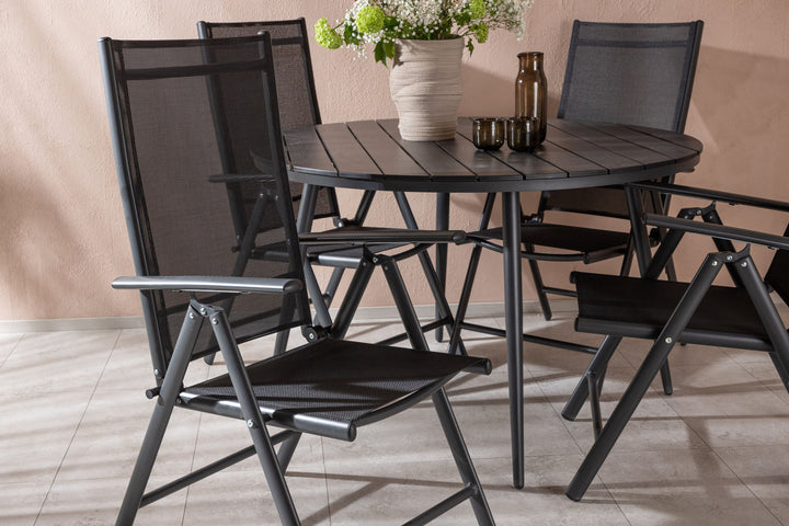 Venture Home Break - Dining Table Round- Black / Black - Alu / Aintwood - 120ø _1+ Break 5:pos Chair - Black/Black _4