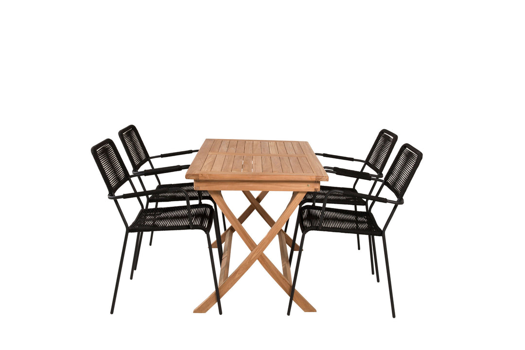 Venture Home Kenya Dining Table 120*70*H75 - Teak+Lindos Armchair - Black Alu / Black Rope_4