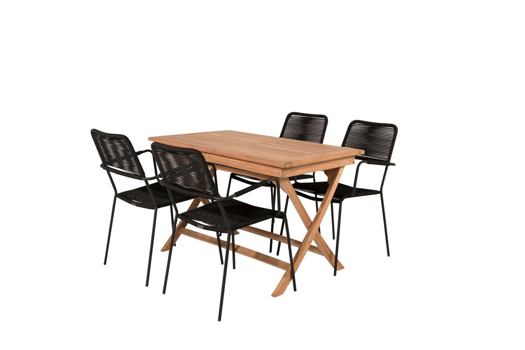 Venture Home Kenya Dining Table 120*70*H75 - Teak+Lindos Armchair - Black Alu / Black Rope_4