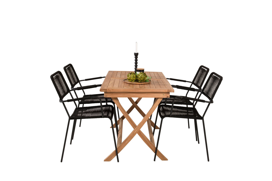 Venture Home Kenya Dining Table 120*70*H75 - Teak+Lindos Armchair - Black Alu / Black Rope_4