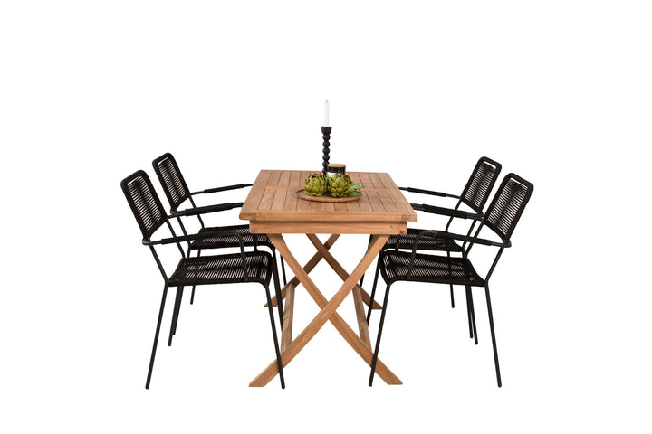 Venture Home Kenya Dining Table 120*70*H75 - Teak+Lindos Armchair - Black Alu / Black Rope_4