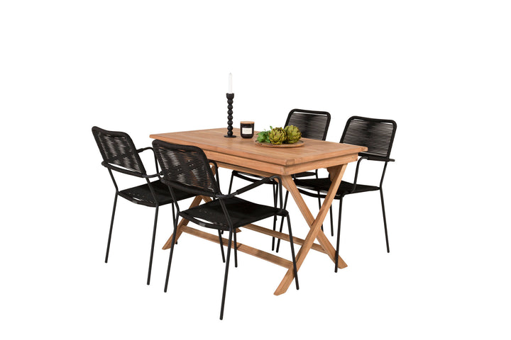 Venture Home Kenya Dining Table 120*70*H75 - Teak+Lindos Armchair - Black Alu / Black Rope_4