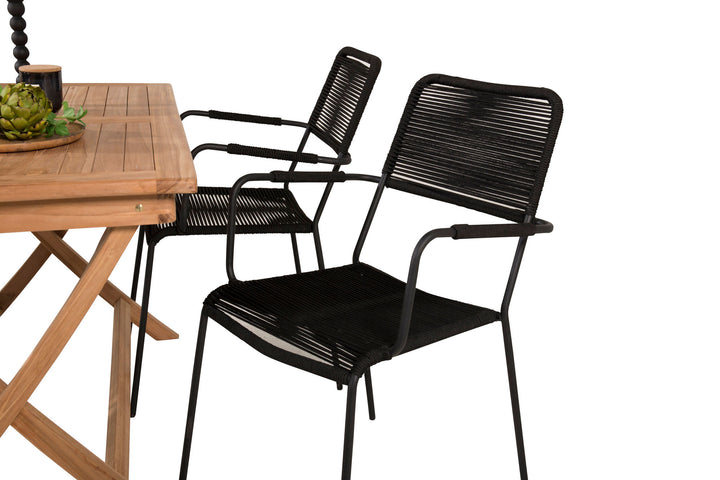 Venture Home Kenya Dining Table 120*70*H75 - Teak+Lindos Armchair - Black Alu / Black Rope_4