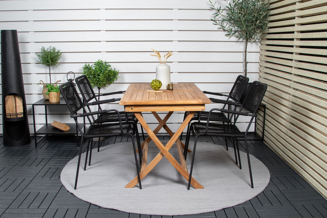 Venture Home Kenya Dining Table 120*70*H75 - Teak+Lindos Armchair - Black Alu / Black Rope_4