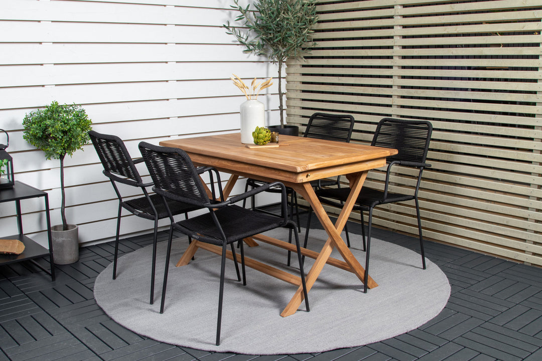 Venture Home Kenya Dining Table 120*70*H75 - Teak+Lindos Armchair - Black Alu / Black Rope_4