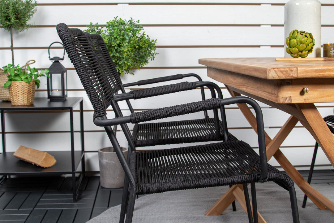Venture Home Kenya Dining Table 120*70*H75 - Teak+Lindos Armchair - Black Alu / Black Rope_4