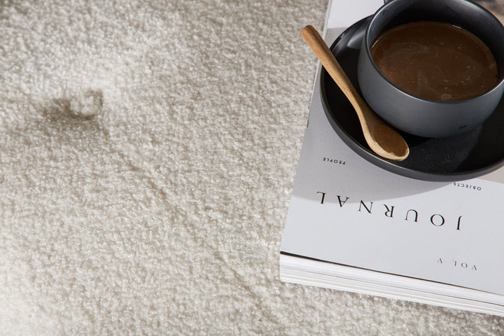 Venture Home Salina Ottoman/Pouf - White Wash / White Boucle