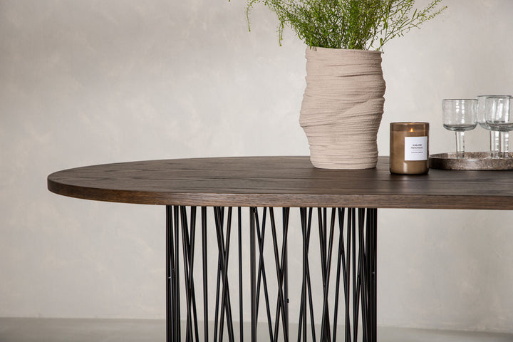 Furniture Fashion Stone oval Dining Table - Black / Mocca Veneer