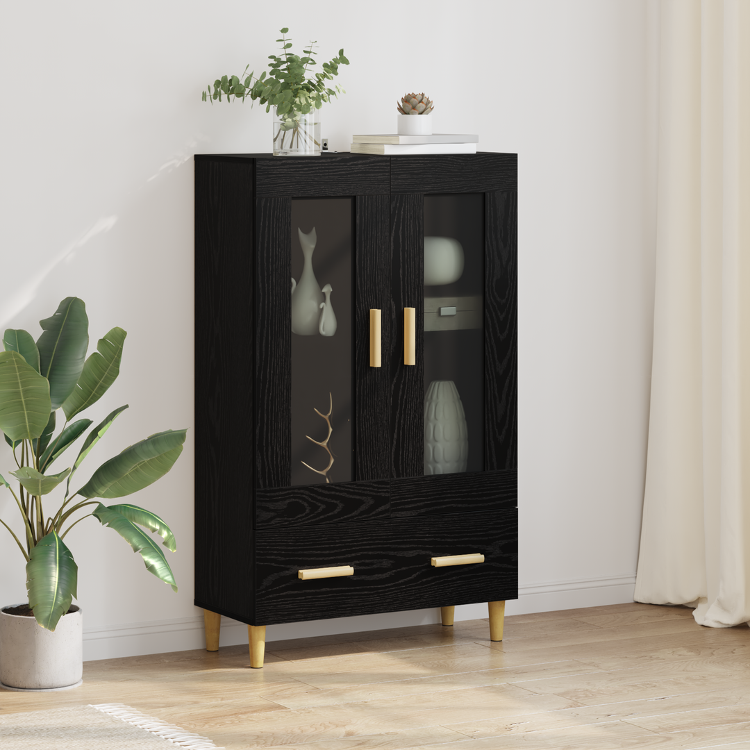 Highboard med skuffe Sort eg 70 x 31 x 115 cm Konstrueret træ
