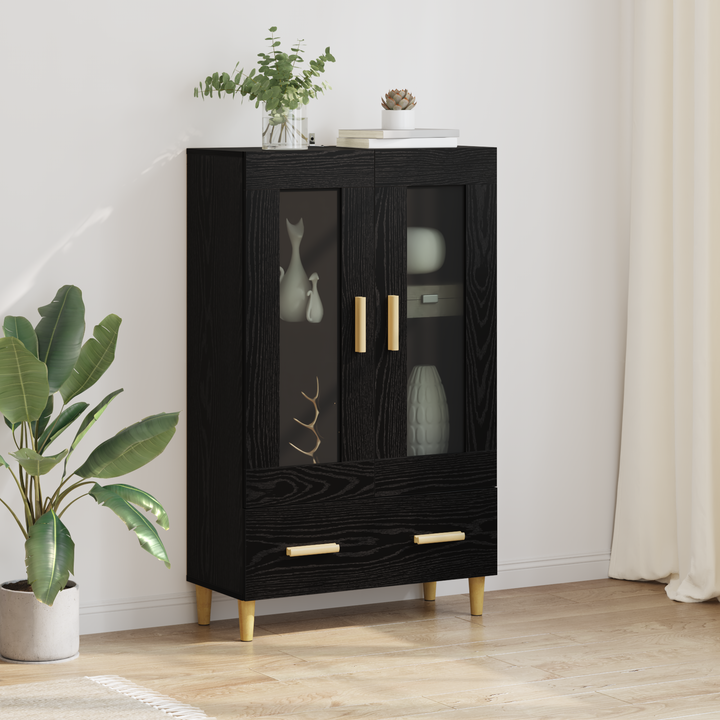 Highboard med skuffe Sort eg 70 x 31 x 115 cm Konstrueret træ
