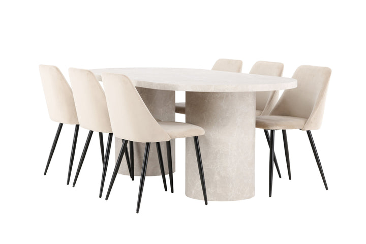 Venture Home Narvik Table - Beige with 6 Night Chair - Black / Beige