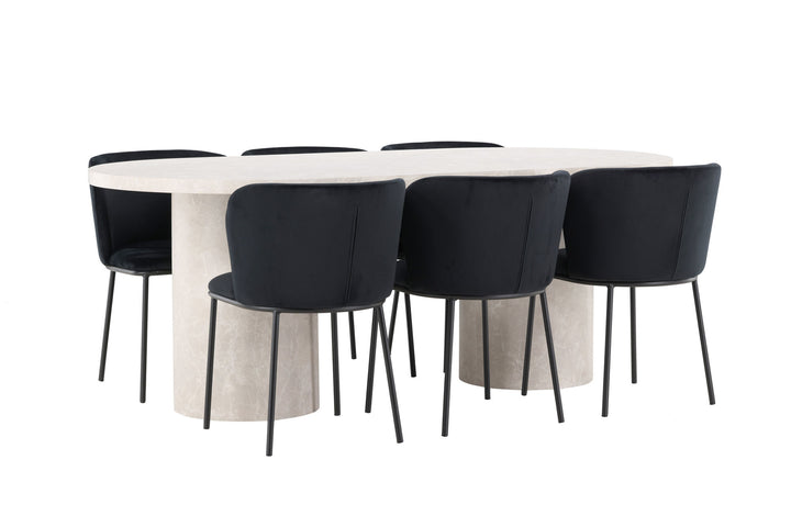 Venture Home Narvik Table - Beige with 6 Edina Chair - Black