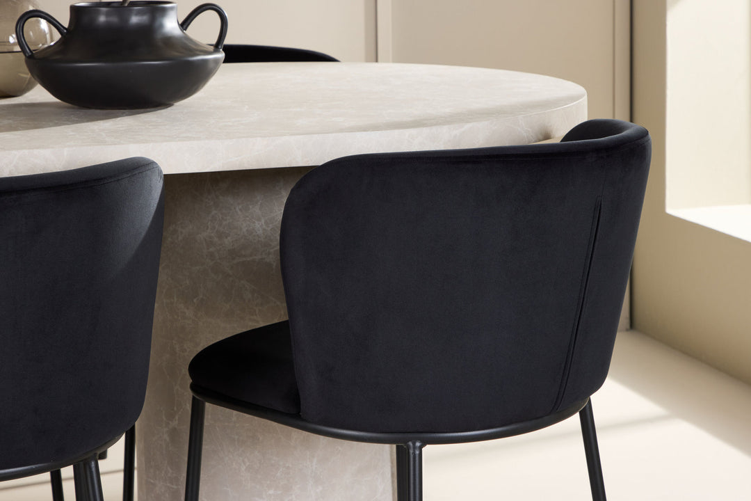 Venture Home Narvik Table - Beige with 6 Edina Chair - Black