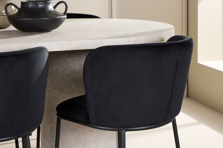 Venture Home Narvik Table - Beige with 6 Edina Chair - Black