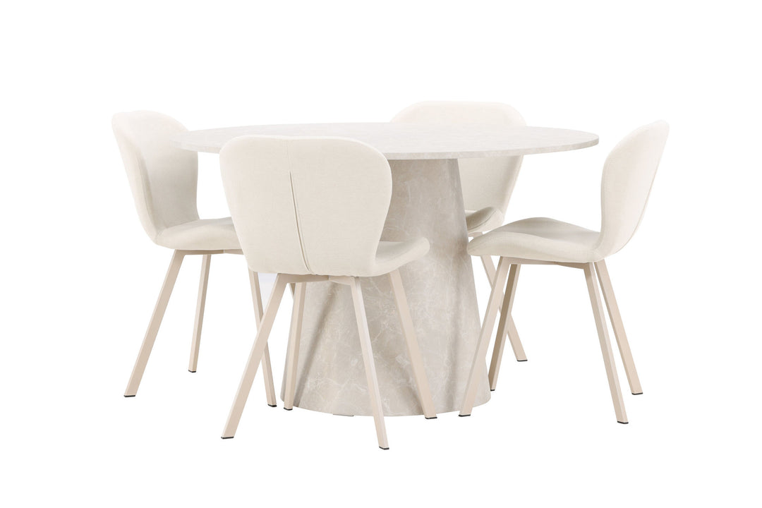 Venture Home Lanzo Table - Beige with 4 Lilja Chair - Beige
