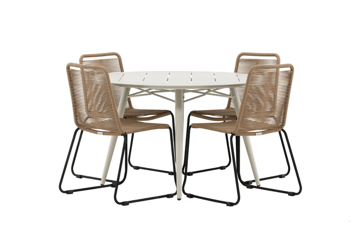 Venture Home Lina Dining Table - Beige - Round 120 cm- Lindos Stacking Chair - Black Alu / Latte Rope_4