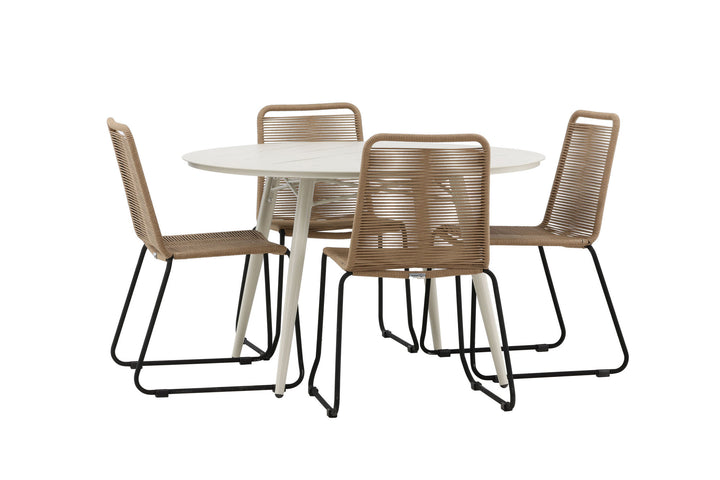 Venture Home Lina Dining Table - Beige - Round 120 cm- Lindos Stacking Chair - Black Alu / Latte Rope_4