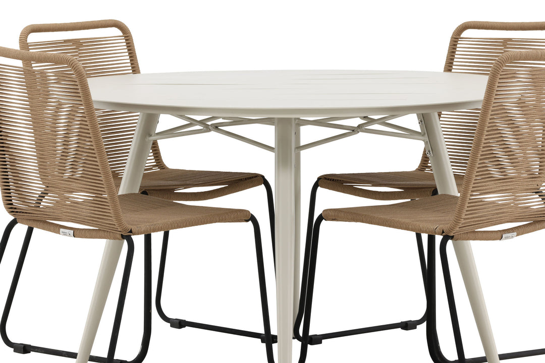 Venture Home Lina Dining Table - Beige - Round 120 cm- Lindos Stacking Chair - Black Alu / Latte Rope_4