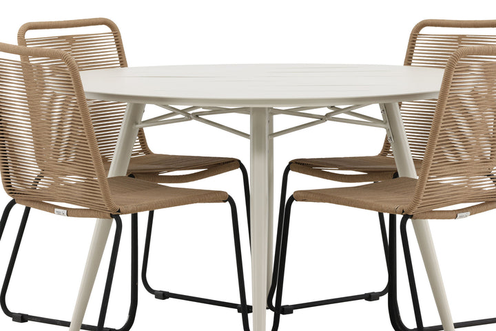Venture Home Lina Dining Table - Beige - Round 120 cm- Lindos Stacking Chair - Black Alu / Latte Rope_4