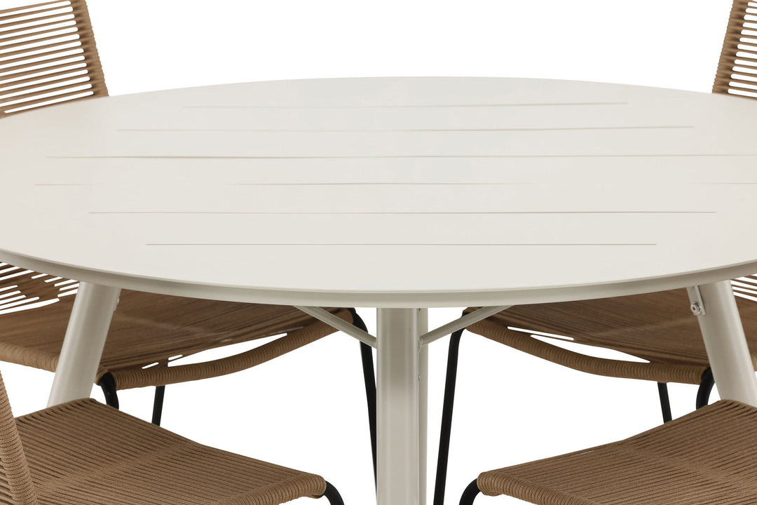 Venture Home Lina Dining Table - Beige - Round 120 cm- Lindos Stacking Chair - Black Alu / Latte Rope_4