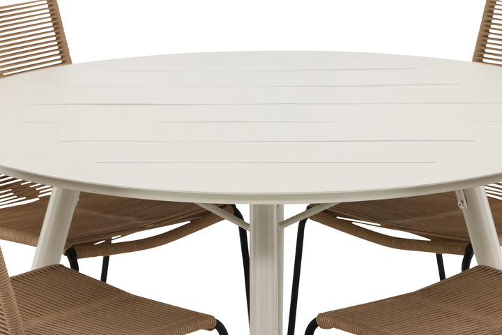 Venture Home Lina Dining Table - Beige - Round 120 cm- Lindos Stacking Chair - Black Alu / Latte Rope_4